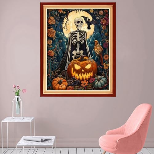 Image of Foxhool Stamped Cross Stitch Kits,11CT Printed Cross Stitch Pattern Full Embroidery Kits for Beginner Needlepoint Kits-Funny Skeleton 16x20 inch
