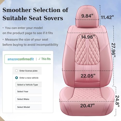 Image of Coverado Seat Covers, Car Front Seat Covers with Backrest, Nappa Leather Car Seat Protectors,Waterproof &Breathable,Anti-Slip Automotive Seat Cushion, Universal Fit for Most Vehicles Pink