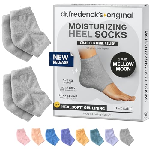 Dr. Fredericks Original Moisturizing Fuzzy Heel Socks - Cozy Gel-Lined Socks for Dry Cracked Heels - 2 Pairs - Overnight Foot Care with Olive Oil Vitamin E - Gifts for Women & Men - Mellow Moon