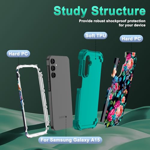 Rancase for Galaxy A15 5G Case,Three Layer Heavy Duty Shockproof Protective Case with 2 Tempered Glass Screen Protector for Samsung Galaxy A15 5G 6.5 inch,Blackish Green by Rancase - Used condition - US$10.69