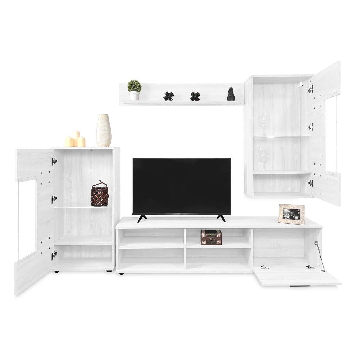 amuéblate Online - Mueble de Salón Moderno con Leds, Módulos de Comedor, Modelo Gaia, Acabado en Andersen, Medidas: 229 cm (Ancho) x 200 cm (Alto) 38 cm (Fondo)