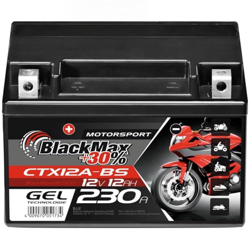 BlackMax Motorradbatterie YTX12A-BS 12V 12Ah 230A EN