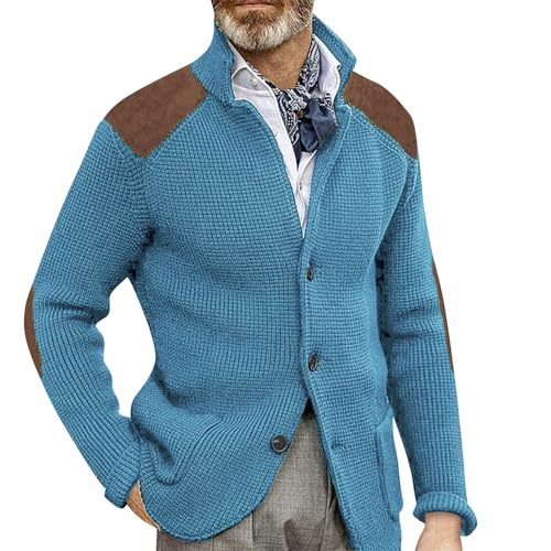 ADHOWBEW Men's Cardigan Sweaters Long Sleeve Casual Big and Tall Fashion Stand Collar Cable Knit Warm Sweaters