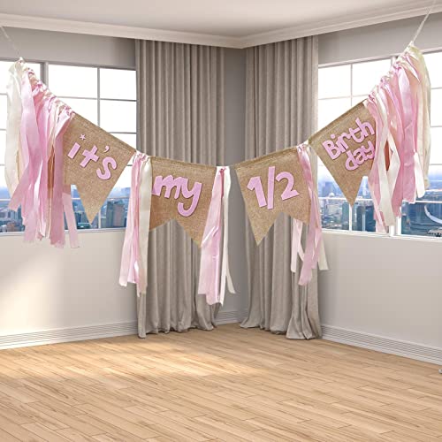 Generic Banner Happy 6 Month Banner, decorações de aniversário de meio ano, faixa de cadeira alta de