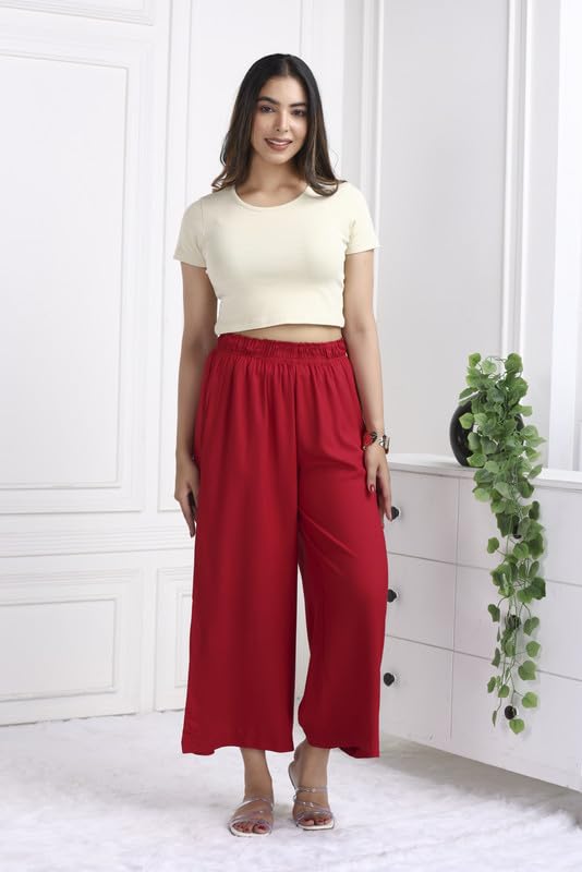 Image of Mlada Rayon Palazzo Pants for Women | Palazzo Pant for Women | Palazzo for Office Wear | Mid Rise Palazzo Pants | Regular Fit Palazzo Pants for Women | Relaxed Palazzo Pants | Solid Palazzo Pants