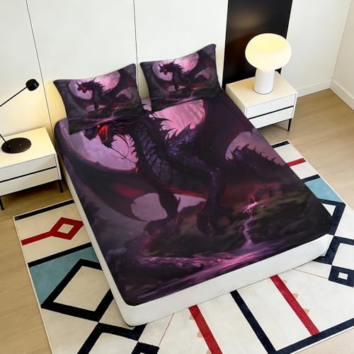 Linge de lit dragon drap housse microfibre 3D antidérapant 200x200cm - 6