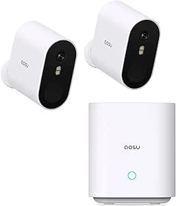 aosu Security Camera, Outdoor, Set of 2, Battery-Operated, 9200 mAh, 3 Megapixels, 32G Storage Home Base, 166° Wide Viewing Angle, WIFI Type, No Construction Required, Two-way Calls, Human Body asin的图片