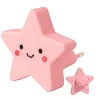 Luz de Tomada Estrela LED Infantil – Luminária Noturna Decorativa em Branco, Rosa, Azul e Amarelo (Rosa)