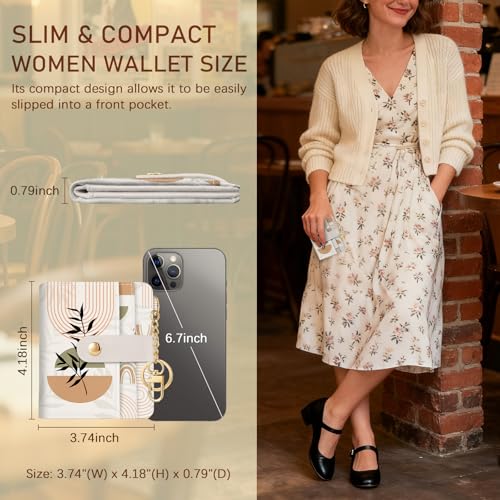 Image of Jogjam Abstract Boho Leaves Rfid Ladies Wallet, Small Slim Thin Compact Credit Card Women Wallet, PU Leather Bifold Cash Zipper Coin Pocket ID Window for Female