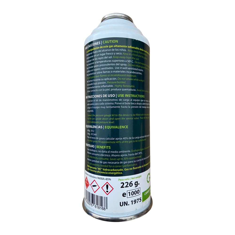Gasica D2 Gas Refrigerante Orgánico Ecológico 226g Sustituto R12 R134A