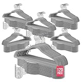 COM-FORT HOUSE- Perchas Terciopelo Antideslizantes- Pack 120 Unidades- Color Gris- Diseño Ultrafino Ahorra Espacio - Gancho Giratorio 360° - para Trajes, Vestidos, Camisas