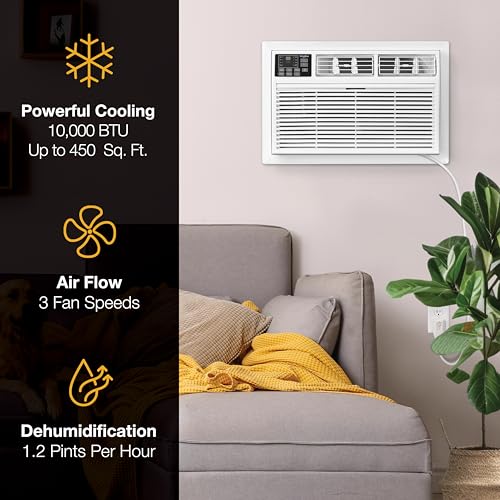 Image of Whirlpool 10,000 BTU Through the Wall Air Conditioner, 230V, Cools up to 450 Sq. Ft. for Living Room, Bedroom, Kitchen, Apartment, with Dehumidifier, Remote Control, Digital Display, 24H Timer, White