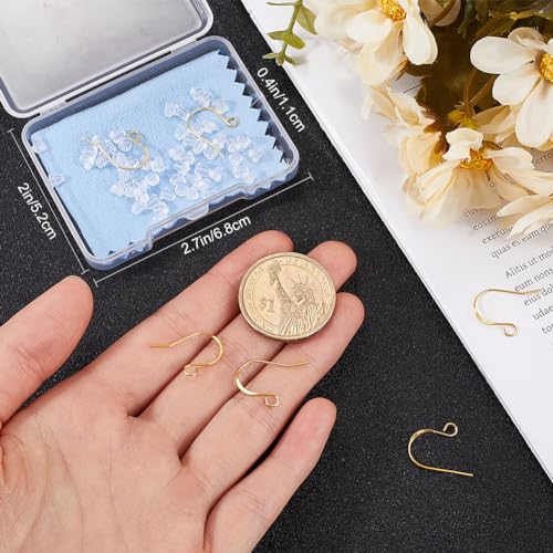 Beebeecraft 5 works/Box Real 18K Gold Plated 925 Sterling Silver Ear Wires French Earring Wires Fish Hook Earring Hooks with Ear Nuts and Loop Earring Findings for Jewelry Making Supplies DIY Crafts - Image 3