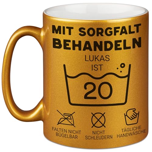 Kiddle-Design Personalisierte Tasse 20. Geburtstag - Mit Sorgfalt behandeln das Gute St&uuml;ck ist 20-20ter Geburtstag Lustiges Geschenk Frau Mann, Tasse Metallic-Gold