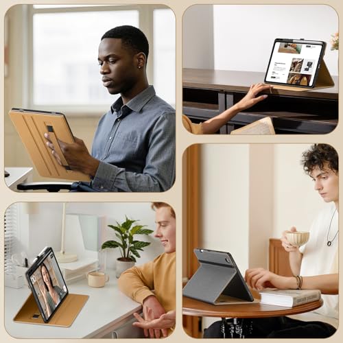 Image of MoKo Case for Samsug Galaxy Tab S11 2025 11-Inch with S Pen Holder, PU Leather Multi-Angle Stand Case for Galaxy Tab S11 5G (SM-X730 /SM-X736B) with Hand Strap, Pocket, Auto Wake /Sleep, Grey & Brown