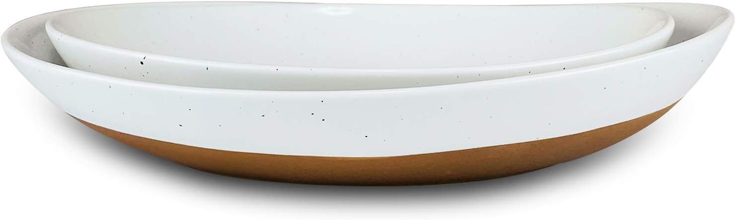 Ceramic Large Serving Bowls- Set of 2 Oval Platters for Entertaining. Modern Kitchen Dishes for Dinner, Fruit, Salad, Turkey, etc. Oven, Dishwasher Safe, 55/35 oz, 13.5" / 11.8" - Vanilla White