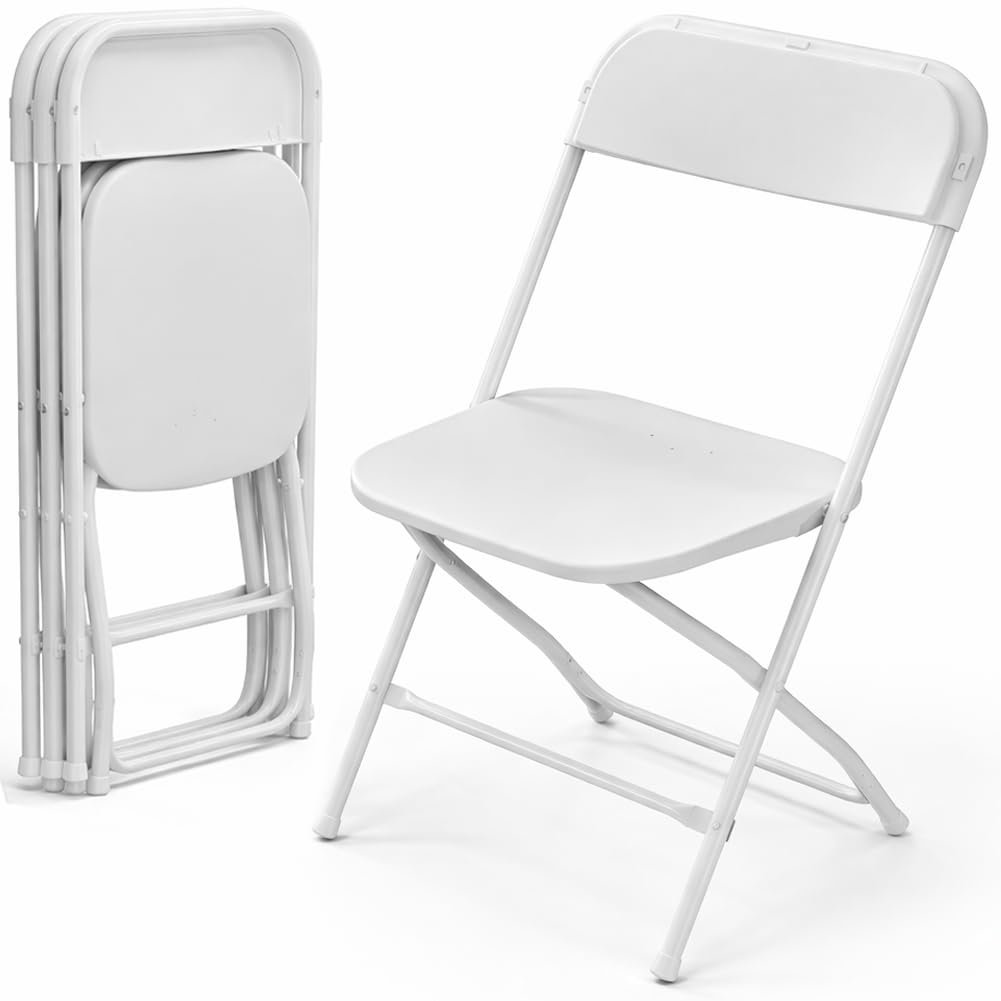 Shally Dogan Set 4 Sedie Pieghevoli Bianche con Struttura in Metallo e Seduta in Polipropilene Ergonomica, Sedia Multiuso Resistente da Esterno ed Interno, Ideale per Bar, Ristoranti, Casa, Giardino