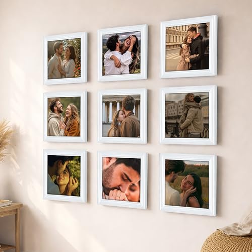 Image of Art Street Luxury Photo Frame for living room, Modern Step Design Photo Frames for Photograph, Art Work, Kids Room Set of 9 (12x12 Inch, White)