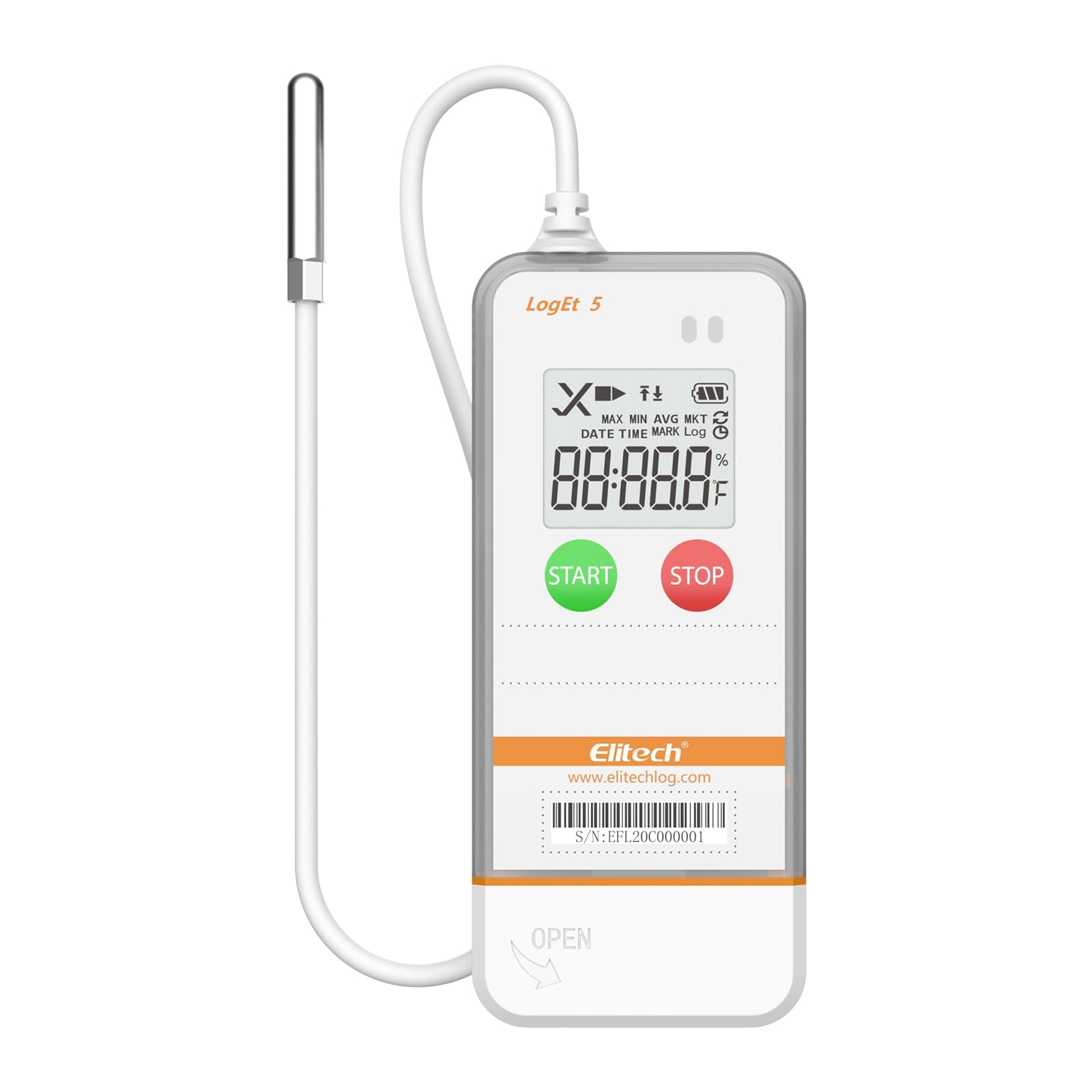 Elitech USB Digital Data Logger with Temperature Humidity External Probe Reusable Recorder with Shadow Data 32000 Points, Auto PDF/CSV Report, for