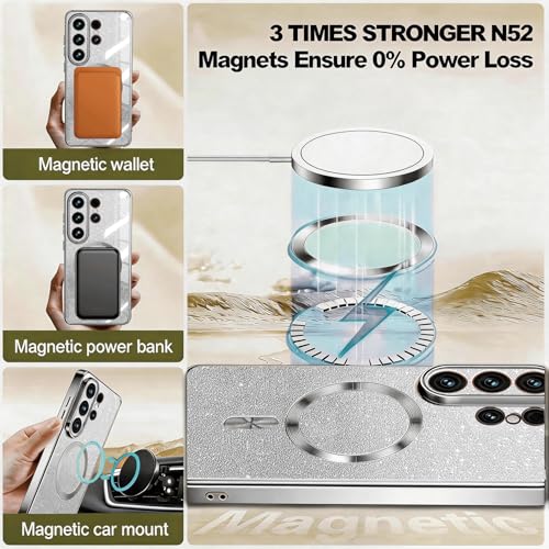 Image of Misscase for Samsung Galaxy S26 Ultra Case Compatible with MagSafe,Built-in Camera Lens Protector Full Protection Soft TPU Anti-Scratch Anti-Fingerprint Magnetic Glitter Slim Case Cover Silver