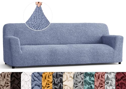 PAULATO BY GA.I.CO. Sofa Slipcover - Stretch Couch Cover - Stylish Cushion Sofa Cover - Soft Polyester Fabric Slip Cover - 1-Piece Form Fit Washable Protector for Pet - Microfibra Collection - Blue