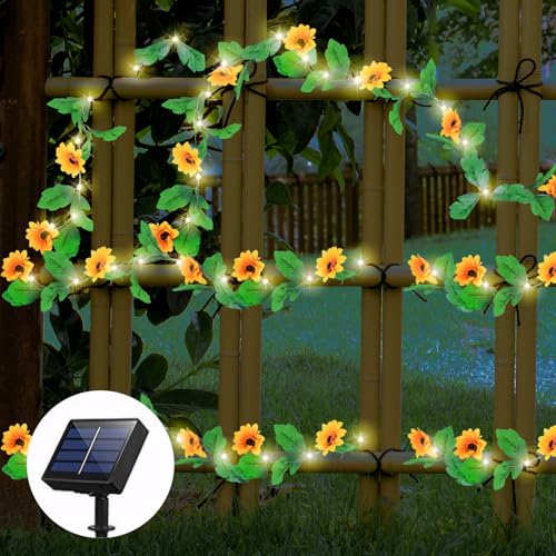 Fohil Solar String Lights Outdoor, 20 LED Waterproof Solar Sunflower String Lights with 8 Modes, LED Solar Powered String Lights for Outdoor Garden Yard Patio Balcony Porch