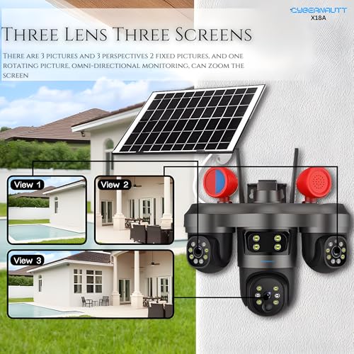Image of XUGA - Cybernautt X18A 18MP 3 Lens PTZ Solar 4G Sim Outdoor CCTV with 3 View | 360 | Night Vision | Motion Detection| Siren Horn| Red Blue Light | All 3 Lens Mobile Controlled | Use Air-tel 4G Sim