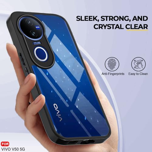 Image of AESTMO Vivo V50 5G / V50e 5G / Vivo T4R / iQOO Z10R 5G Back Cover | 360 Protection | Crystal Clear Hard Back Transparent | Bumper Case (PC+TPU, Black Bumper)