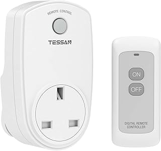 Remote Control Plug Sockets, TESSAN Wireless Remote Control Sockets with 30m Operating Range, Programmable Remote Socket Switch Work for Household Appliances, 1 Pack Socket and 1 Remote