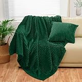 Bnuitland Dark Green Flannel Throw (50X71 inches) with Pillow Cover(18×18