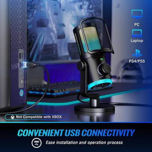 FIFINE AM6 AMPLIGAME RGB Gaming Mikrofon - Oyun/Sohbet Ses Dengesi - USB Yayın ve Kayıt Mikrofonu - Gürültü Önleyici PC Masaüstü Mikrofon - Twitch/Discord/Podcast için - PS4/PS5 Uyumlu