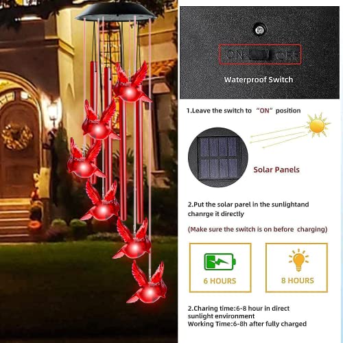 Solar Red Cardinal Bird Wind Chimes, Windchimes For Outside With 4 Music Metal Tubes, Red Bird Wind Chimes For Garden Patio Decor, Memorial Gifts For Women Mom Grandma Wife #TOP1