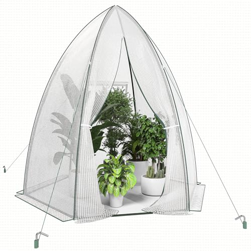 UDPATIO Überwinterungszelt Foliengewächshaus 160x180cm, Gewächshaus für Pflanzen, Rolltür mit Reißverschluss und Mesh-Fenster, PE-Plane Pflanzenhaus, wetterfest Pflanzenschutz Winterschutz