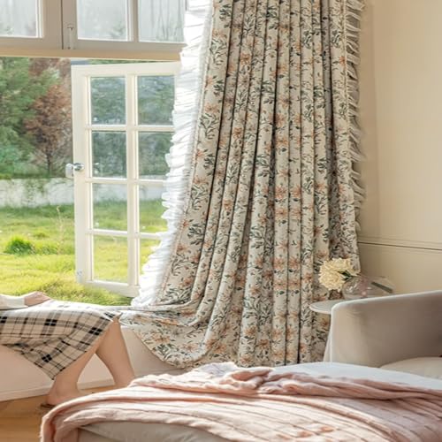 Rideau occultant de chambre motif fleurs et feuilles en chenille lot de 2