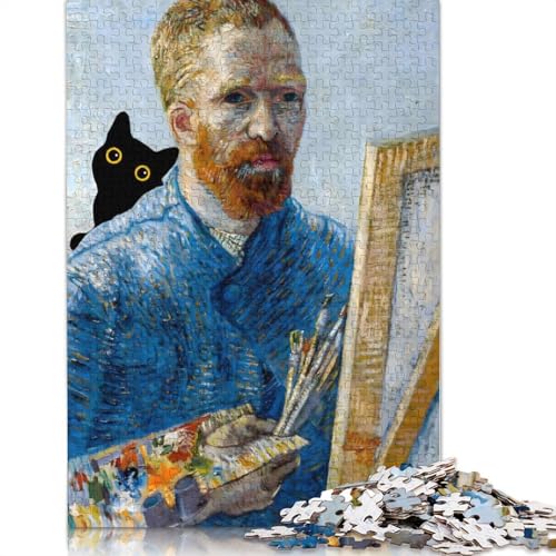 Rompecabezas de Madera de 1000 Piezas Gato con Van Gogh para Adultos y niños, antiestrés, 1000 Piezas (75 x 50 cm)