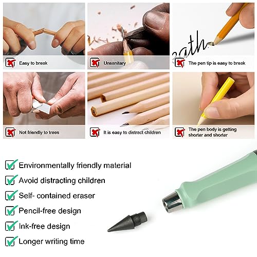 OFFCUP 6 PCS Inkless Pencil, Infinity Pencil with 6pcs Replacement Nibs and 2pcs Eraser, Reusable Everlasting Pencils - Image 4