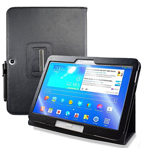 Kuesn For Samsung Galaxy Tab 4 10.1 Sm-T530 T531 Book Cover Case And Tab 3 10.1 Gt-P5200 P5210 Tablet Folio Flip Book Cover Case With Magnet Closured (Black) #TOP27