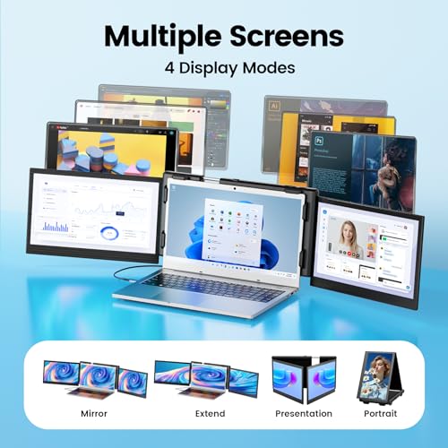 Teamgee 12’’ Laptop Monitor Erweiterung, EIN Kabelanschluss für Windows Laptops mit 13"-16,5" Bildschirme, FHD 1080p Display, USB-C – Bild 6