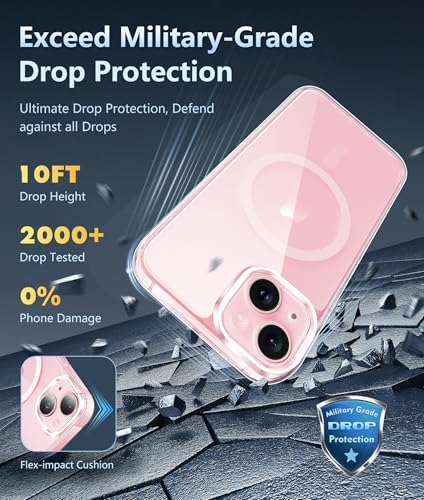 Image of FNTCASE for iPhone 15 Plus Case: Clear Magnetic Phone Cases Compatible with Magsafe Slim Anti Yellowing Military Grade Drop Protection Rugged Protective Transparent Cell Phone Cover (C-A Pink)