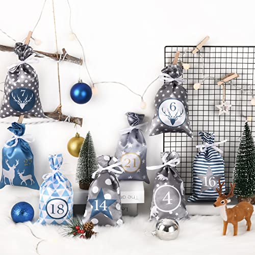 PANSIBY Advent Calendar for Filling Self-Filling Christmas Calendar to Hang with Blue Grey Fabric Bags - Image 2