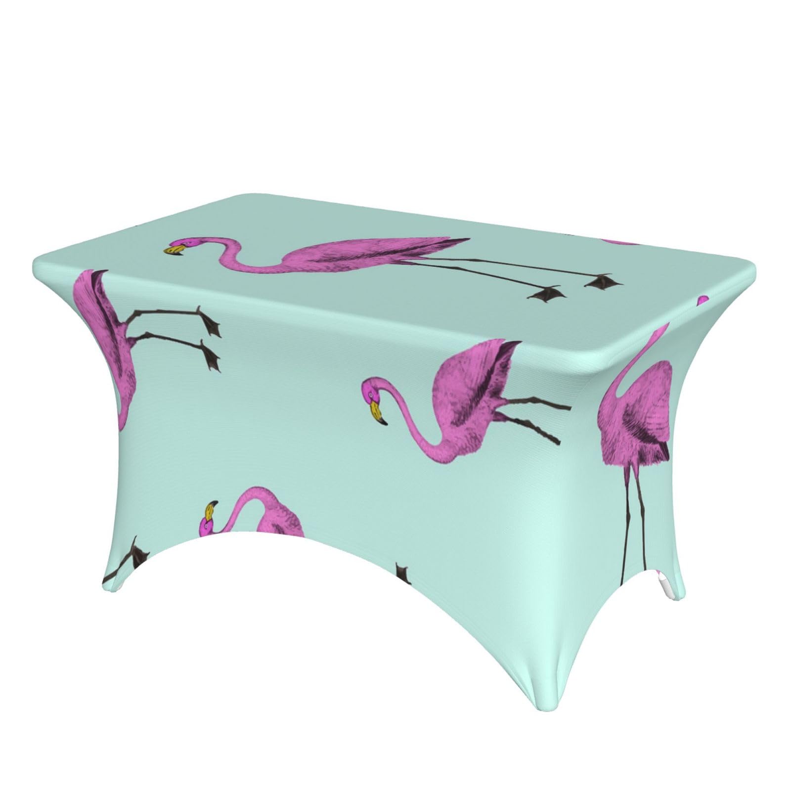 Dcehgew Tropical Flamingo 4Ft Spandex Rectangular Table Cloth, Printed Fitted Elastic Tablecloths Washable Table Cover For Event, Wedding, Banquet & Party