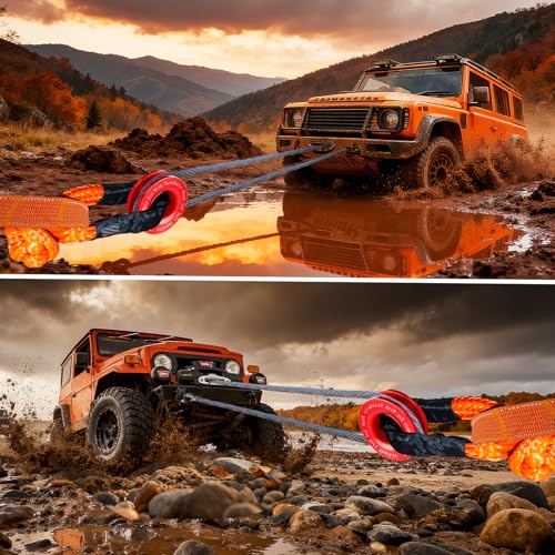Image of Synthetic Soft Shackle & Recovery Ring Kit, 2PCS 1 /2 inch x 22 inch Soft Shackles(56,000Lbs Breaking Strength) with Snatch Ring for Synthetic Winch Rope for Off-Road Jeeps ATV UTV SUV Vehicle Recovery
