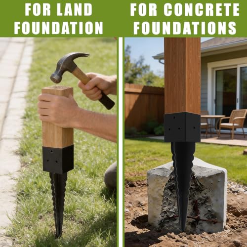 Image of 6 Pcs 16 inch 4x4 Fence Post Anchor Ground Spike (Actual:3.6 inchx3.6 inch), 4x4 Post Spike Black,Mailbox Post Anchor for Fences, Mailboxes,Pergolas,Patios,Birdhouses,Road Signs