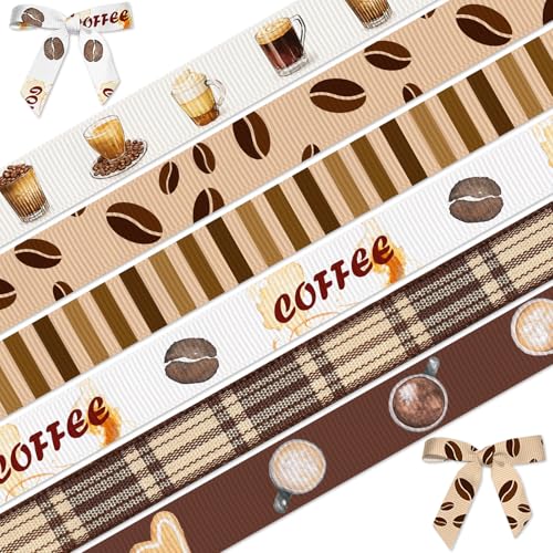 Glodecart 6 Rolls Coffee Beans Ribbon for Wrapping Gifts, Coffee