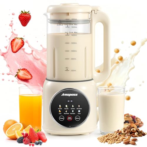 Amzpass Nut Milk Maker Machine 62.5oz Automatic Soy Milk Maker Machine 10 in 1 Plant Based Milk Maker Blender Homemade Almond/Soy/Oat Milk Juice Boil Water Shakes Delay Start/Keep Warm