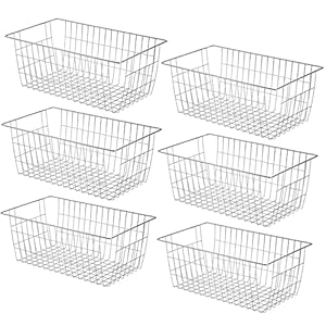 Slideep Farmhouse Wire Organizer Storage Bin Basket with Handles, Food Storage for Kitchen Cabinets, Pantry, Closet, Bedroom, Bathroom, Office 6 Pack Slideep Farmhouse Wire Organizer Storage Bin Basket with Handles Food Storage for Kitchen Cabinets Pantry Closet Bedroom Bathroom Office 6 Pack