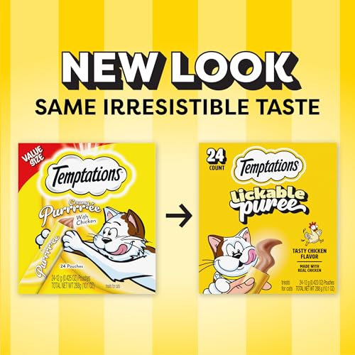 Temptations Creamy Puree Squeezable Lickable Cat Treats, Wet Cat Treats with Chicken, 0.42 oz. Tubes, 24 Count