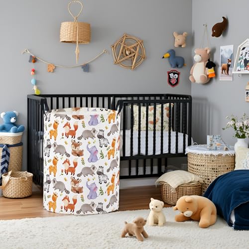 Image of Baby Laundry Basket Baby Nursery Hamper Kids Laundry Basket Toy Storage Bin for Boys Room Decor Gift Baskets for Bedroom Bathroom(Animal)
