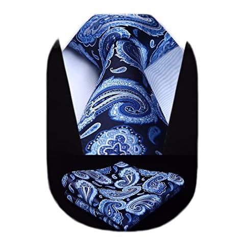 HISDERN Cravate Paisley Bleu Marine Cover