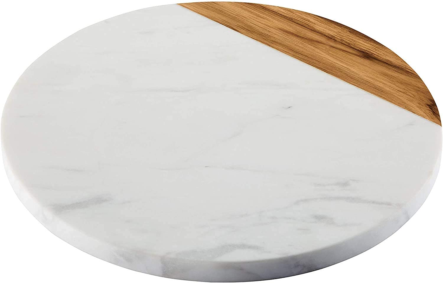 KC KULLICRAFTWhite Marble Board - Cheese Board | Acacia Wooden Serving Tray For Charcuterie, Cheese, Meats, Fruit, Crackers | Cutting Board, Serving Tray, Round Slab 10 Inches.